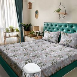 Myntra Elegant Homes Grey Printed Pure Cotton 400 TC King Bedsheet Set 2.70m x 2.70m-image-52