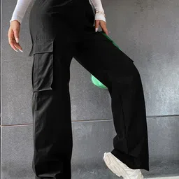 Fashion2wear Women Original Loose Fit High-Rise Wrinkle Free Pleated Cargos Trousers-picture-5