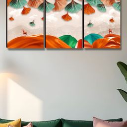 Myntra Elegant Homes Off White & Orange 3 Pieces Deer Painting Wall Arts-image-60