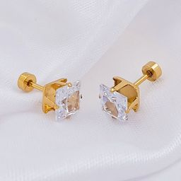 Saizen Stainless Steel Gold Plated Artificial Stones Studded Square Studs-image-52