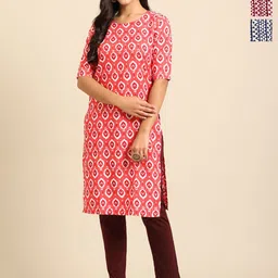 Anouk Rustic Women Pack of 3 Ethnic Motifs Printed Round Neck Straight Kurta-picture-15