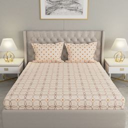 Raymond Home Beige & Orange Floral 120 TC Queen Bedsheet with 2 Pillow Covers-image-80