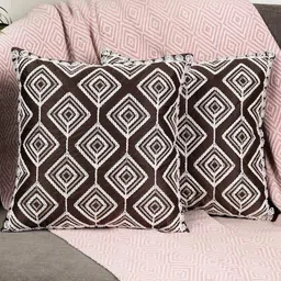 TANLOOMS Brown Set of 2 Embellished Satin Square Cushion Covers-20