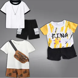 BAESD Kids Pack Of 3 Printed Short Sleeves T-shirt With Shorts-83