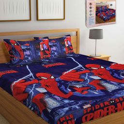 FABINALIV Blue & Red Cartoon Characters 300 TC King Bedsheet with 2 Pillow Covers-20