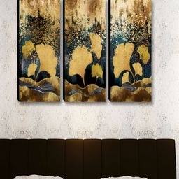 SAF Mustard & Grey 3 Pieces Floral and Botanical Synthetic Wood Wall Paintings-picture-29