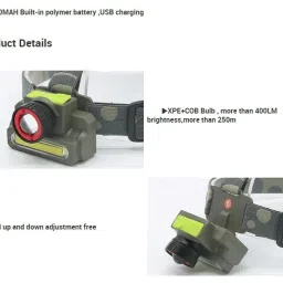 care 4 4 XPE+COB Modes Led Rechargeable 2in1 cob headlight head torch Torch image 3