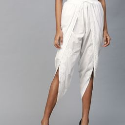 ADA Women White Chikankari Hand Embroidered Handloom Sustainable Dhoti Pants-image-24