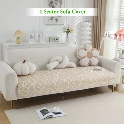 HOKIPO Beige & White Printed Polyester 1 Piece Sofa Cover-image-34