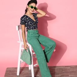 U&F Navy Blue Floral Twist & Knot Top-image-4