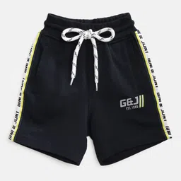 Gini and Jony Infant Boys Navy Blue Solid Cotton Shorts with Side Taping Detail-12