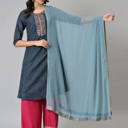 W Blue & Gold-Toned Poly Crepe Dupatta-52