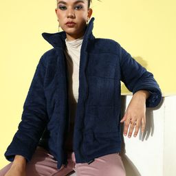 Mast & Harbour Women Haze Blue Winter Foraging Oversized Layers Padded Jacket-23