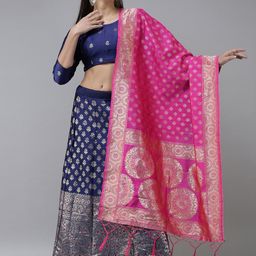 DIVASTRI Navy Blue & Gold-Toned Unstitched Lehenga & Blouse With Dupatta-picture-26
