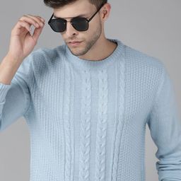 Roadster Men Blue Cable Knit Pullover-image-96