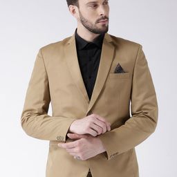 Hangup Men Khaki Solid Single-Breasted Blazer-image-29
