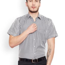Hancock Men Black & White Slim Fit Checked Formal Shirt-image-6