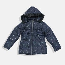 Okane Girls Heart Printed Hooded Parka Jacket-16