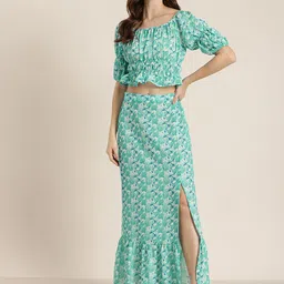 HERE&NOW Printed Top With Maxi Skirt Co-Ords Set-image-22