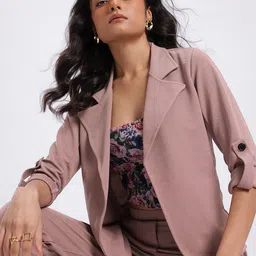 SZN Solid Top, Open Front Blazer with Trouser Co-Ords-32
