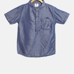 TONYBOY Boys Navy Blue Regular Fit Solid Chambray Casual Shirt-image-103