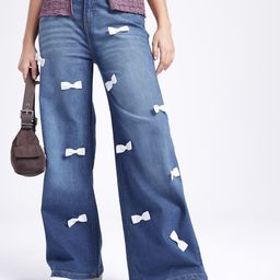 glitchez Women Chic Charm Wide Leg Bow DetailedJeans-image-16