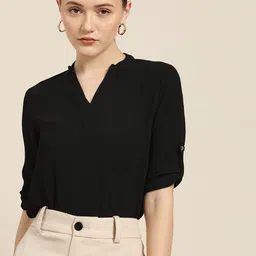 her by invictus Women Black Solid Mandarin Collar Top-picture-20