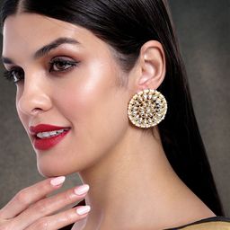 Peora White & Gold-Toned Circular Studs Earrings-14