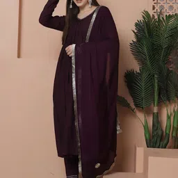 Roly Poly V-Neck Empire Beads and Stones A-Line Kurta with Trousers & Dupatta-46