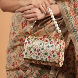 gaura pakhi Flloral Embroidered Sequinned Canvas Foldover Clutch-19