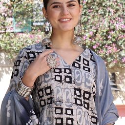 Taavi Women V-Neck Printed Pure Cotton Straight Kurta & Trouser With Dupatta-picture-40
