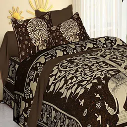 Aura Beige And Brown Printed Pure Cotton 144 TC Queen Bedsheet Set 2.10cm X 2.30 m-image-54