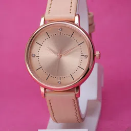 VIRAKTI Women Brass Embellished Dial & Leather Straps Analogue Watch G-04-CREAM-P-image-84