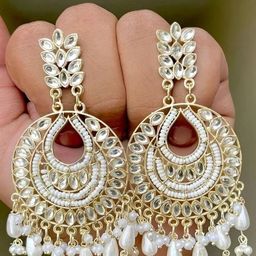 MEIRA JEWELLERY Gold-Plated Artificial Stones Sudded and Beaded Contemporary Drop Earrings-picture-34