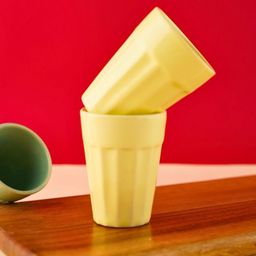 WEAVING HOMES Yellow 2 Pcs Textured Ceramic Glossy Dishwasher Safe Kulladhs 40 ml-45