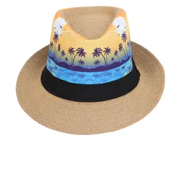 FabSeasons Unisex Brown Self Design Fedora Hat-picture-10