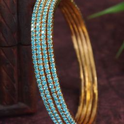 SGA FASHION Set Of 4 Gold-Plated American Diamond Stones Studded Bangles-31