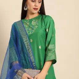 Anouk Women Green & Golden Paisley Foil Printed Kurta with Trousers & Dupatta-image-44