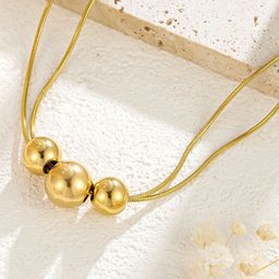 MEENAZ Stainless-Steel Gold Plated Ball Pendant Minimal Chain-12