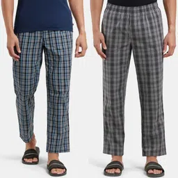 DIGITAL SHOPEE Pack Of 2 Checked Cotton Mid-Rise Lounge Pants-image-75