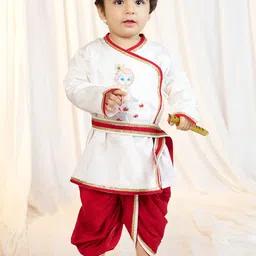 VASTRAMAY Boys Ethnic Motifs Embroidered Angrakha Thread Work Kurta with Dhoti Pants-picture-21
