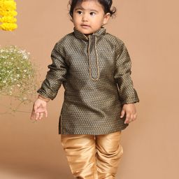 Vastramay Full Sleeves Motif Print Kurta With Pyjama - Black-picture-14