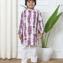 READIPRINT Full Sleeves Thrread Work Embroidered Tie Dye Kurta With Pyjama - Purple-picture-11