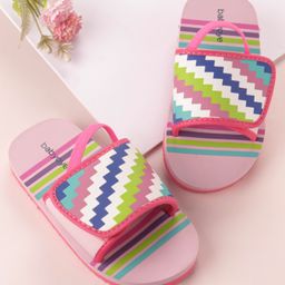 Babyoye Velcro Closure  Flip Flops with Backstrap Chevron Print -Light Pink-image-27
