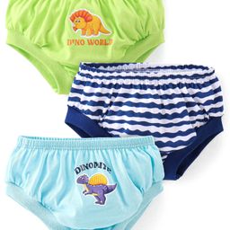Doodle Poodle 100% Cotton Dino Printed Briefs Pack of 3 - Navy Blue & Green-image-99