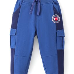 Babyhug Cotton Looper Full Length Varsity Patched Lounge Pants - Navy Blue-image-31