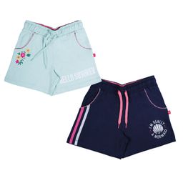 3PIN Pack Of 2 Floral & I Am Really A Mermaid Text Printed Shorts - Sky & Navy Blue-image-92