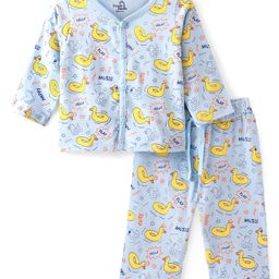 Doodle Poodle 100% Cotton Knit Full Sleeves T-Shirt & Lounge Pant Set Duck Print - Blue-picture-4
