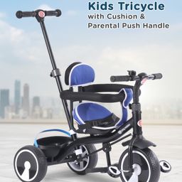 Play Nation Kids Tricycle with Cushion & Parental Push Handle  - Royal Blue-18