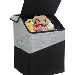 PrettyKrafts Laundry Square Shape Basket Bag,Foldable,Multipurpose,Carry Handles,Slanting Lid for Home, Cloth Storage,Single Jute Black-19